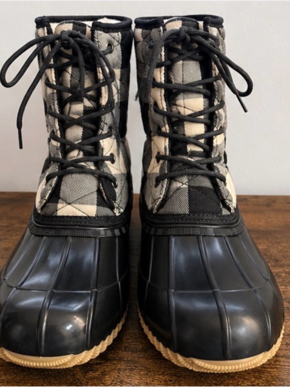 Olivia Miller Black Plaid Lace-Up Duck Boots